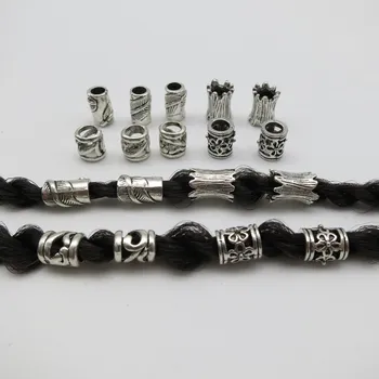 10 шт./упак. Тибетский серебряный викинг, 4 стиля плетения волос, дреды, кольца для бороды, аксессуары для трубки, костюм для тонких косичек