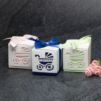 10шт Полых Детских колясок Дизайн Бумажных коробок для конфет Милая картонная подарочная коробка на День рождения Свадебные подарки Упаковка 6 * 6*6 см