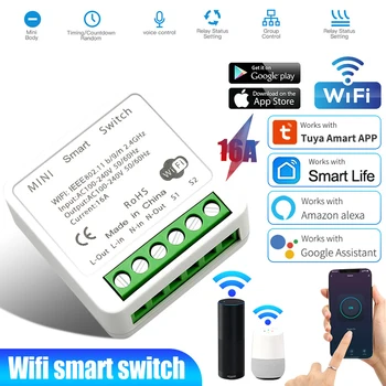 16A Tuya WiFi Smart Switch, 1-канальный беспроводной модуль автоматизации умного дома, работа с Alexa Google Home Smart Life App