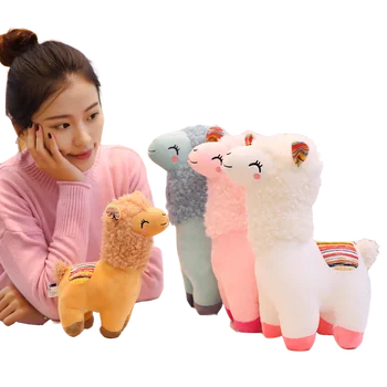 25 см Стоящая кукла из альпаки, плюшевая игрушка, очаровательная коричнево-розовая, Бело-голубая Плюшевая овечка, приятный подарок для детей
