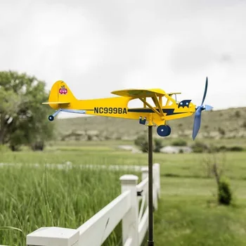 3D Ветрозащитный самолет Металлический флюгер для самолета, Вставляемая ветряная мельница, Уличный указатель направления ветра на крыше, Украшения для сада