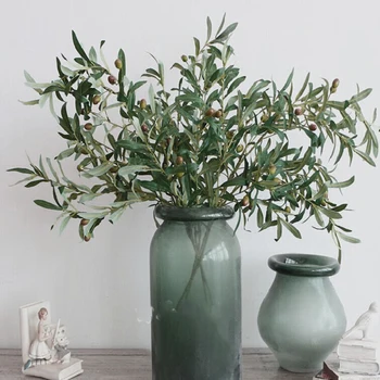 3шт Искусственных оливковых ветвей для вазы Искусственный ствол оливкового дерева, зелень, эстетическое украшение комнаты, Цветочная композиция, Гирлянда
