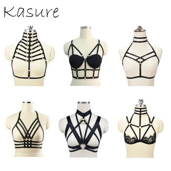 Kasure Сексуальный открытый эластичный регулируемый ремень, обвязка для тела, пояс для нижнего белья, укороченные топы, обвязка, панк-черный бюстгальтер, танцевальная одежда для женщин