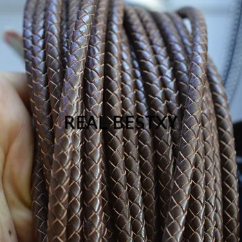REAL BESTXY 5 м /лот, 6 мм коричневая круглая плетеная кожаная веревка, шнур для изготовления ювелирных изделий, браслеты, аксессуары для бижутерии
