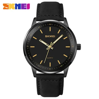 Skmei Мужской брендовый кожаный ремешок для часов Водонепроницаемые мужские кварцевые часы с большим циферблатом Классические деловые часы Watch