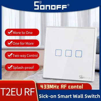 Sonoff TX T2 EU 433 МГЦ Беспроводной Подключаемый Умный Настенный Выключатель RF Пульт Дистанционного Управления 86 Тип Настенной Панели Липкий Настенный Выключатель 1/2/3 Банды