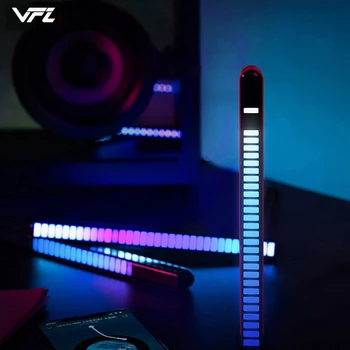 VFZ Двухсторонняя RGB подсветка для управления звуком и ритмом, 50 светодиодов Музыка с голосовой активацией, реактивный алюминиевый атмосферный светильник на открытом воздухе