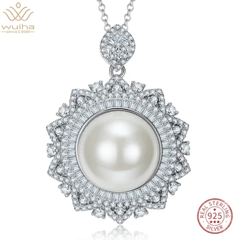 WUIHA Настоящее серебро 925 Пробы, 16 мм пресноводный жемчуг, синтетический муассанит, свадебные ожерелья с подвесками для женщин, подарочная прямая доставка