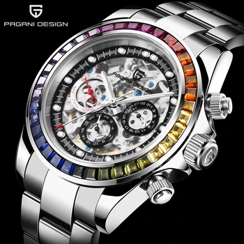 Автоматические часы PAGANI DESIGN Rainbow Skeleton, механические наручные часы, стальные часы для дайверов, сапфировое стекло, полировка средней части ремешка, обновление