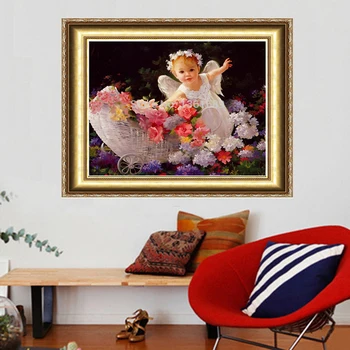 Ангелочек с цветами Наборы для алмазной живописи Квадратная Картина 40x30 см, наклеенная стразами Украшение комнаты