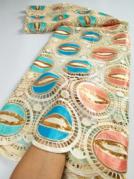 Африканская кружевная ткань, высококачественное Французское кружево с пайетками, 2,5 Ярда, Нигерийское гипюровое шнуровое кружево, шикарный материал для шитья для женщин TY3338
