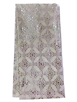 Белые Африканские нигерийские кружевные ткани из вуали с ленточным принтом Мягкая хлопчатобумажная ткань для женского платья 5 ярдов