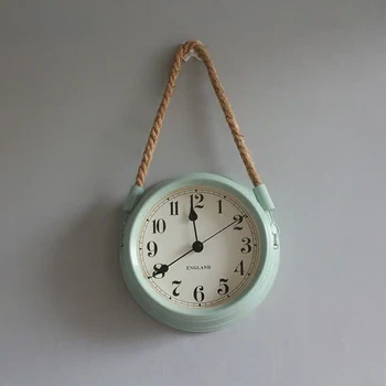 Бесшумные настенные часы для гостиной в американском стиле Кантри, простые современные металлические креативные часы для спальни, украшение из пенькового шнура