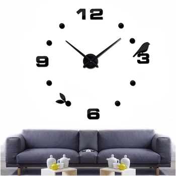 Большие 3D настенные часы своими руками с арабскими цифрами, Бескаркасная наклейка на стену с зеркальной поверхностью, домашний декор для гостиной, спальни