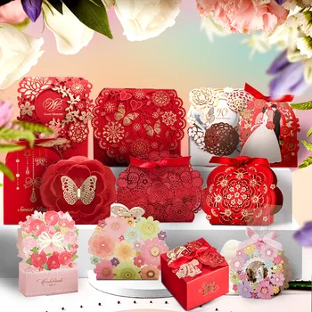 Вырезанные лазером Свадебные коробки конфет с цветами и бабочками, 100 шт, Элегантная подарочная коробка конфет из бумаги для детского душа, принадлежности для вечеринки по случаю Дня рождения.