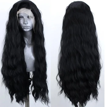 Длинный черный волнистый парик Marquesha для женщин, Кудрявый Волнистый парик средней части, натуральный парик из синтетических термостойких волокон, Повседневный парик для волос