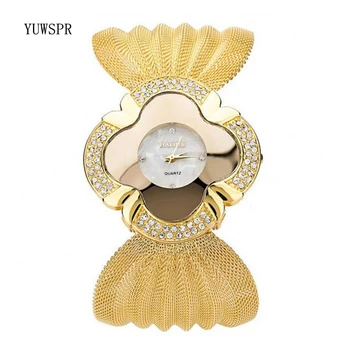 Женские часы, роскошный модный женский браслет со стразами, золотой сетчатый ремешок, женские кварцевые наручные часы в стиле клевера, прямая поставка