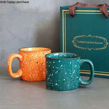 Звезда Ретро Кружка Бытовая Керамическая чашка Пара кружек Оранжевая Ручка офисной кофейной чашки Пара стаканов для воды Зеленая подарочная коробка Послеобеденный чай