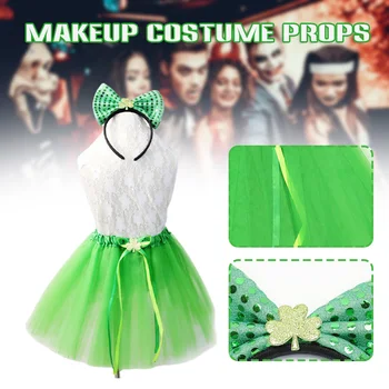 Ирландский традиционный праздничный костюм для детей, милая лента для волос, зеленая юбка, реквизит для маскарада, карнавальной вечеринки MUMR999