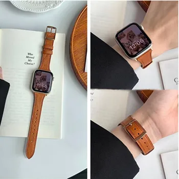 Кожаный ремешок для Apple Watch Band 41/45 мм с квадратной пряжкой 49Ultra Lady Loop для Iwatch SE8 7 6 5 4 3 2 38/ Браслет 42 мм 40/44 мм
