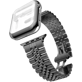 Металлический ремешок + Мягкий Чехол из ТПУ для Apple Watch Band 44мм 40мм 45мм 41мм 42мм 38мм Браслет из нержавеющей Стали iWatch 8 7 6 5 4 SE Чехол