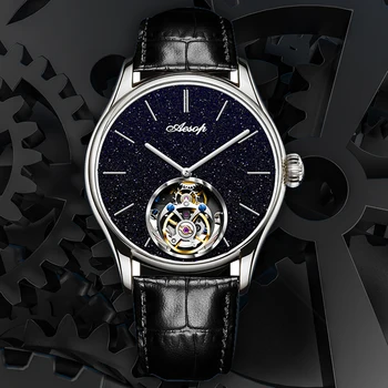 Механические часы AESOP Tourbillon с натуральным бриллиантом и скелетоном для деловых мужчин Нового бренда водонепроницаемых наручных часов с сапфиром