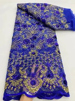 Модная Африканская вышивка, тюлевая сетка, кружевная ткань с пайетками, высококачественная Французская вуалевая кружевная ткань 2023 года для свадебного платья
