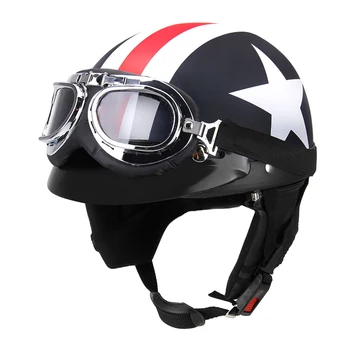 Мотоциклетный шлем с полуприкрытым лицом с защитными очками, Козырек, Шарф, туристический шлем для байкерского скутера, классический звездно-полосатый узор