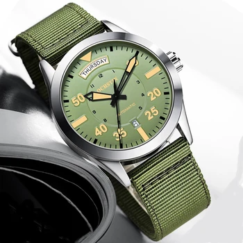 Мужские механические наручные часы OCHSTIN, часы военного пилота, деловые нейлоновые водонепроницаемые автоматические мужские часы с двойным календарем,