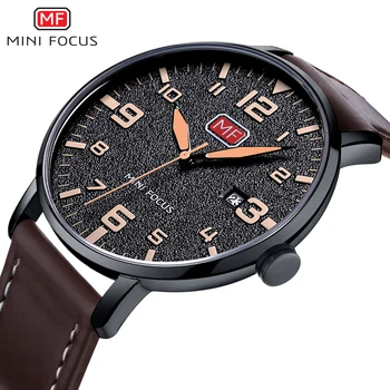Мужские наручные часы MINI FOCUS люксового бренда, кварцевые наручные часы, мужские водонепроницаемые часы с коричневым кожаным ремешком, модные часы Relogio Masculino