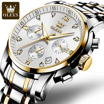 Мужские часы OLEVS, лучший бренд класса люкс, хронограф, светящиеся кварцевые часы, модные деловые водонепроницаемые наручные часы из нержавеющей стали.