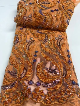 Новейшая Африканская тюлевая ткань ручной работы с вышивкой бисером, роскошное Алжирское кружевное платье с пайетками, Вечернее платье для свадебной вечеринки