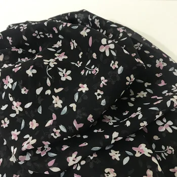 один метр высококачественной черной шифоновой ткани с трепетной печатью, высококачественное платье-халат, рубашка-чонсам, шифоновая ткань