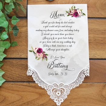 персонализированный свадебный платок с любым текстом, подарок матери невесты, свадебный платок с принтом на заказ для мамы