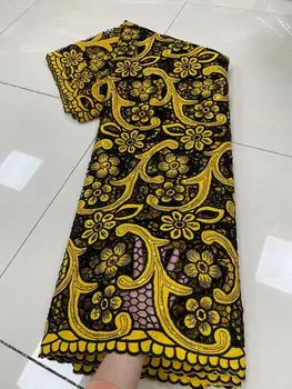 Популярная Желтая Африканская Французская гипюровая кружевная ткань 2022 года, 5 ярдов, высококачественный кружевной материал, Нигерийская кружевная ткань для вечеринки