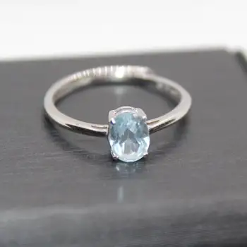 регулируемое кольцо из серебра 925 пробы с натуральным голубым топазом AKAC размером 5*7 мм из серебра 925 пробы