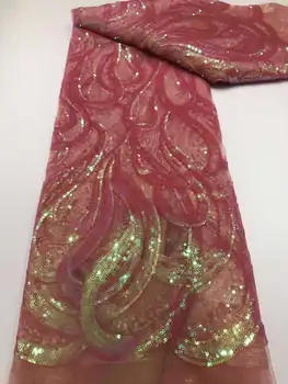 Роскошная африканская кружевная ткань 2023 высококачественная французская сетчатая кружевная ткань розовое свадебное платье из нигерийской кружевной ткани с 3D блестками