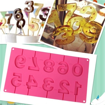 Силиконовая форма для леденцов в форме чисел 0-9, 3D-присоски ручной работы, Шоколадная форма для леденцов с палочками, украшение вечеринки