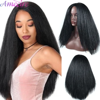 Синтетический парик из африканских вьющихся волос для чернокожих женщин, кукурузные усы, Пушистый Яки, Прямая средняя часть, Косплей, парик из натуральных волос