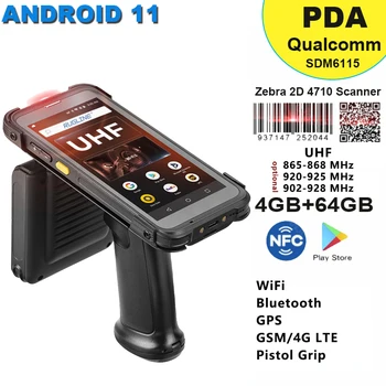 Сканер Android 11 с UHF-считывателем штрих-кодов Android Handheld с RFID Пистолетной рукояткой Zebra 2D QR-сканер