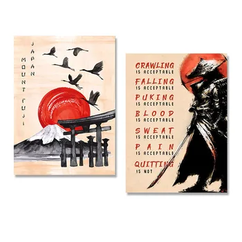 Японские самураи, Красная Луна, отпечатки на холсте, живопись, Краны на скандинавской горе Фудзи, настенные рисунки для гостиной, домашний декор, фрески