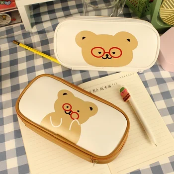 Японский милый и простой пенал с сердечками для девочек-медведей, хранение и расстановка канцелярских принадлежностей большой емкости